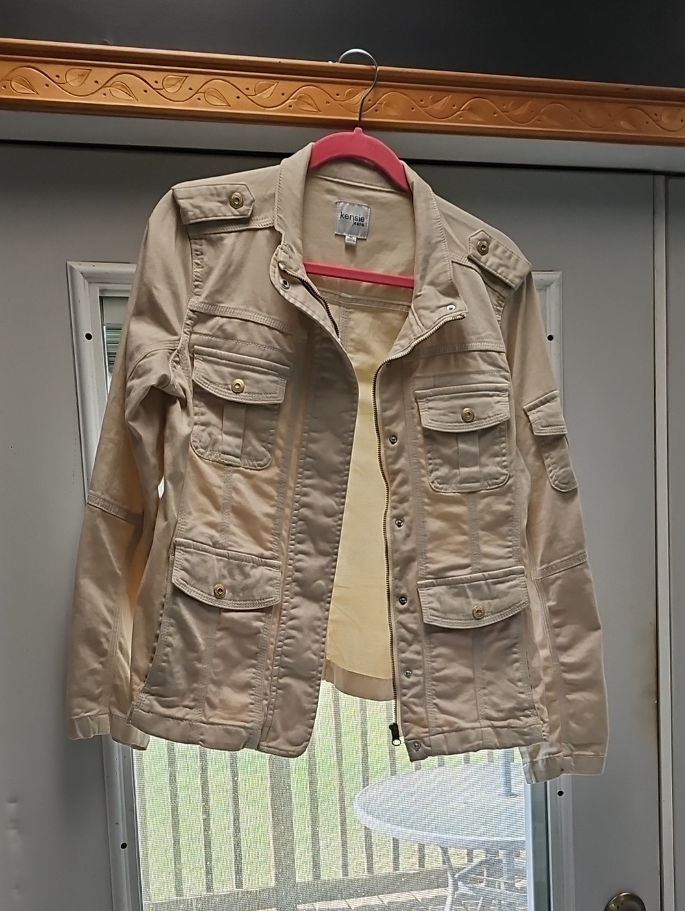 Kensie Light Beige Utility Jacket with Button Flap Pockets